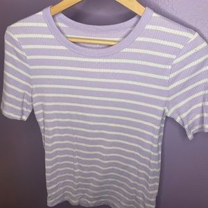 Purple white striped short sleeve top